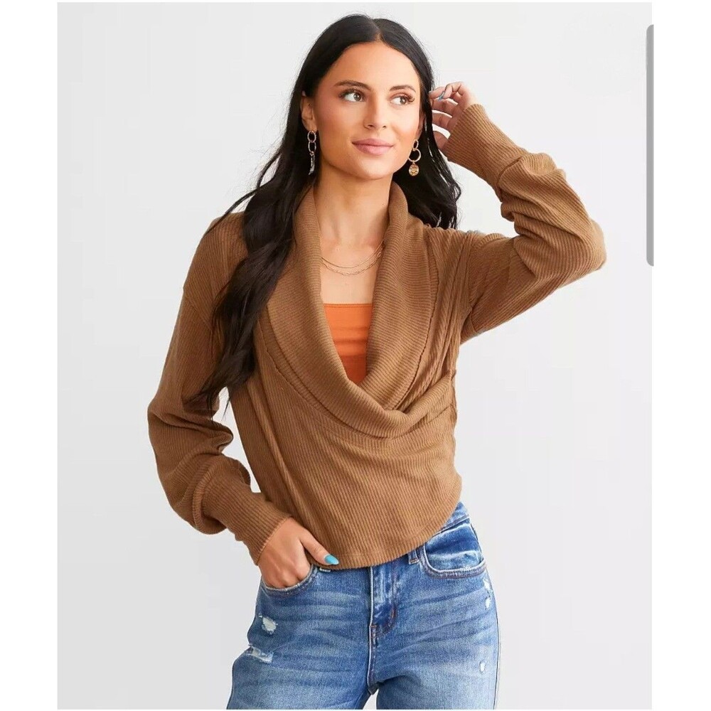 Free People We The Free Hold Me Close Sweater Wrap Top Brown Women's Medium